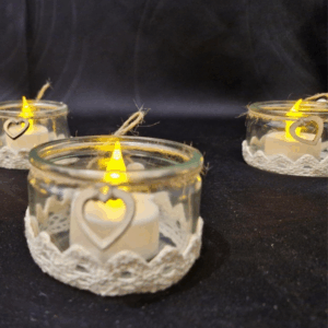 Photophore verre, dentelle, avec bougie LED
