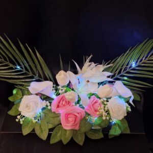 Composition rectangulaire rose et blanche led strass