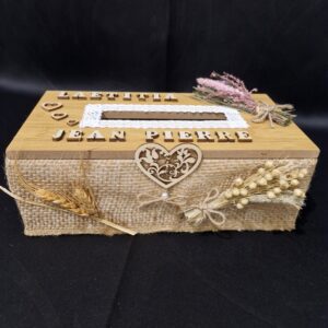Urne boite rectangulaire en bois, champêtre, personnalisé sur commande