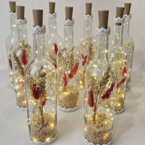 Bouteille led champêtre rouge et beige