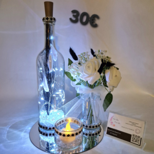 Centre de table miroir, noir et blanc avec strass